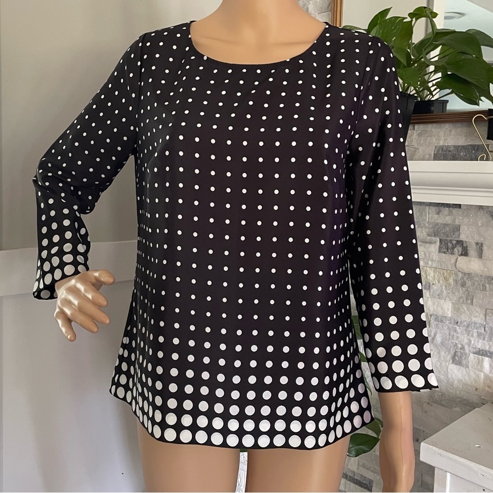 Crew Black White Polka Dot Scoop Neck Blouse Sz S